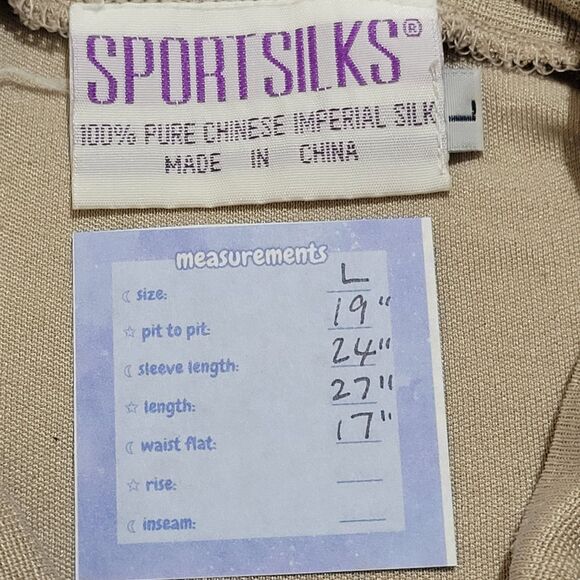 Vintage SPORTSILKS Tan 100% Silk Turtleneck Base Layer Size L Lightweight Winter - Picture 3 of 7